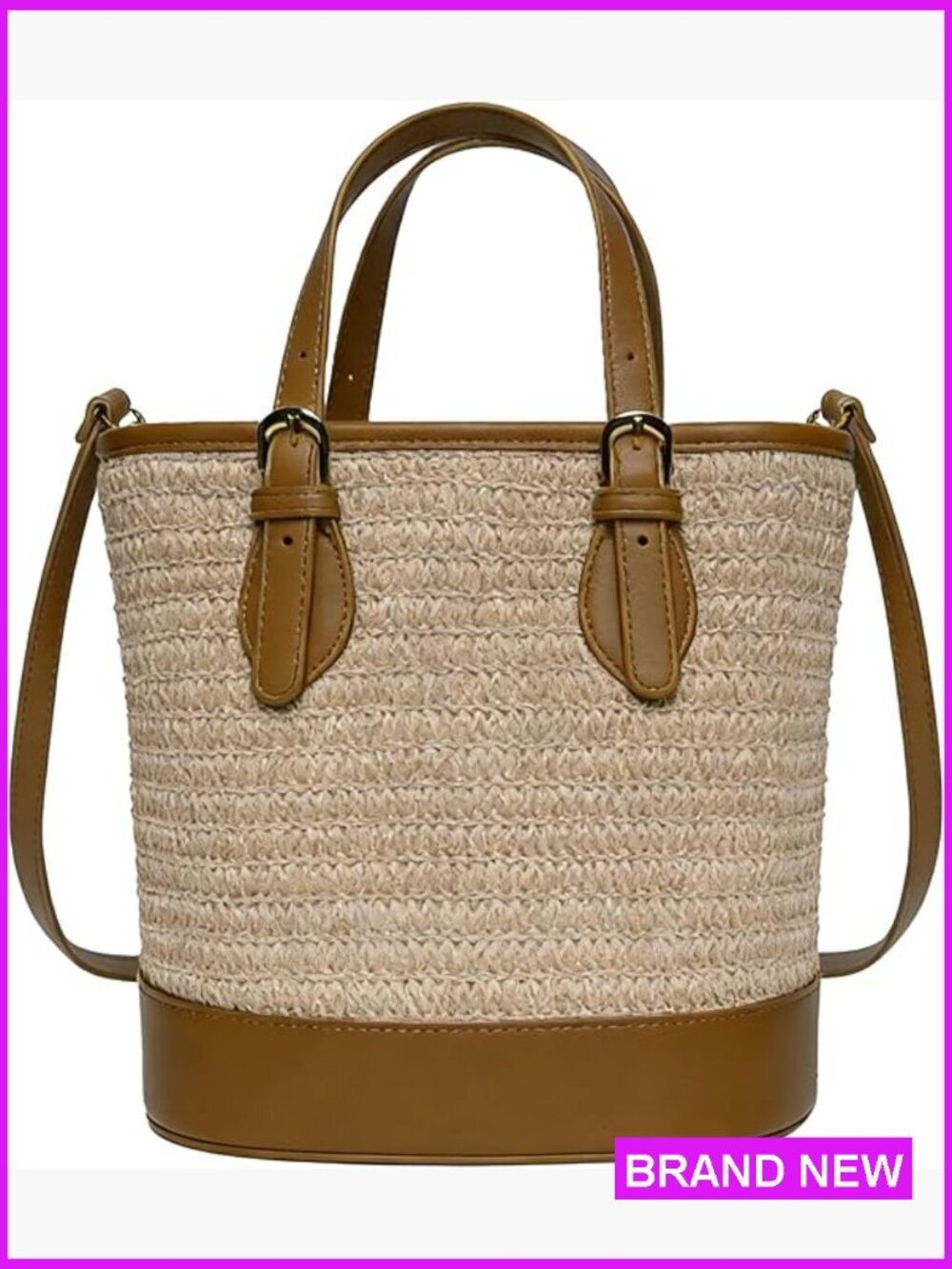 Straw Bucket Bag Summer Crossbody Beach Clutch Shoulder Purse Travel Woven